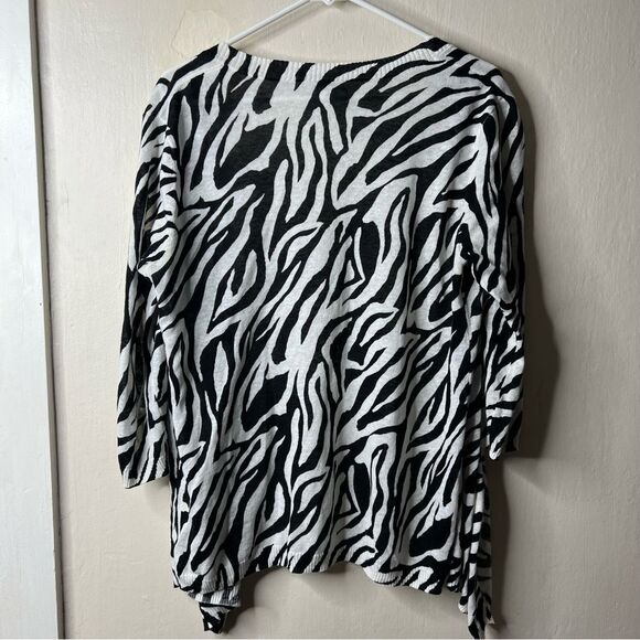 Chicos Black White Animal Print Linen Blen 3/4 Sleeve Cardigan Topper 1 - Picture 4 of 5